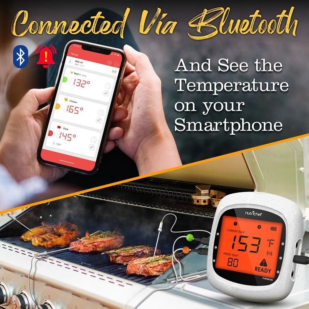 Nutrichef Bluetooth Wireless BBQ Digital Thermometer