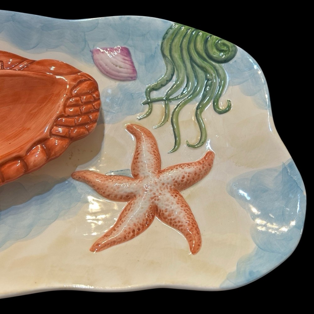 Dolomite Crab Dip Dish Attached On Platter 2003 Beachcombers