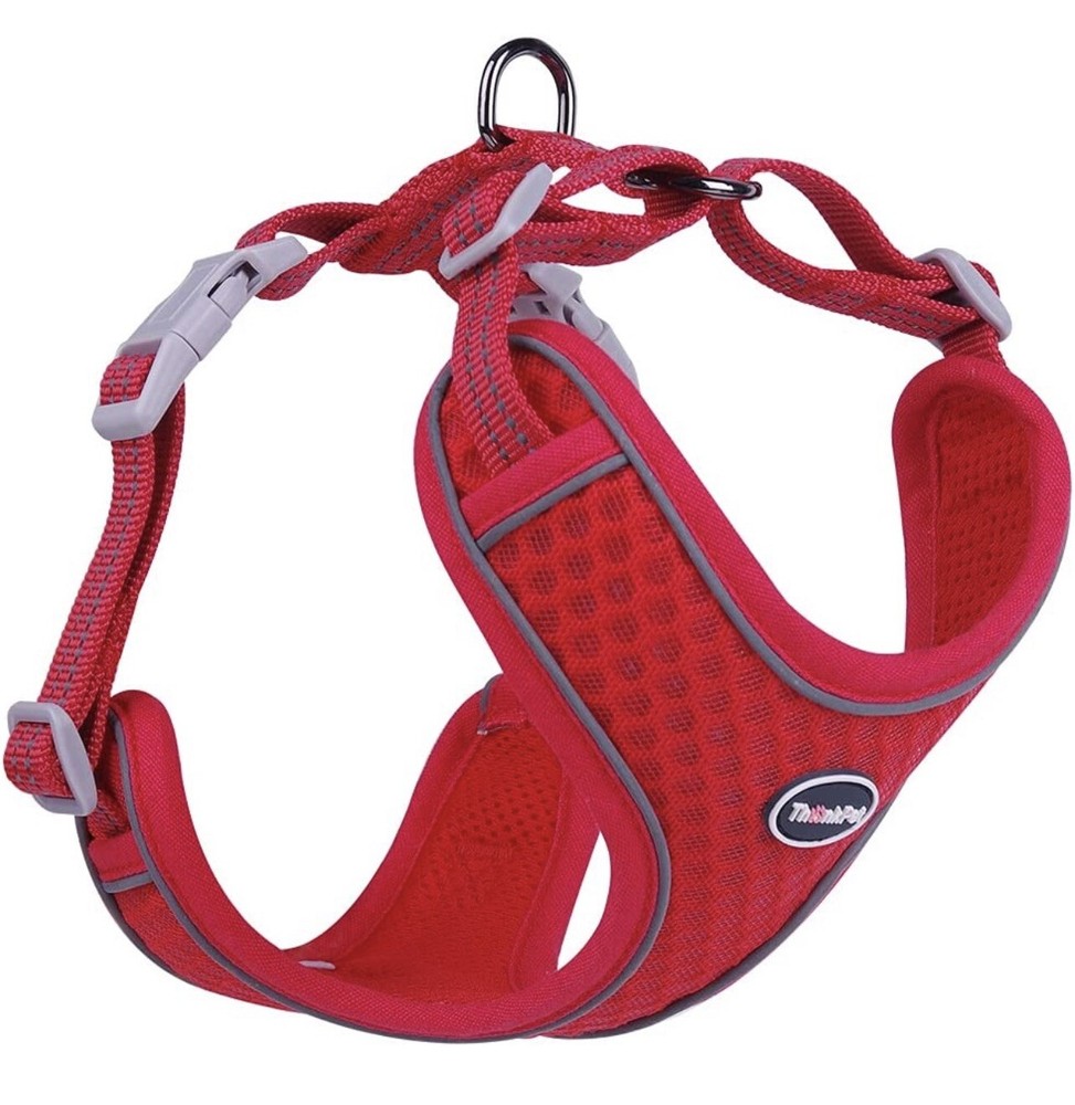ThinkPet Reflective Breathable Soft Air Mesh No Pull Puppy Choke Free Red Medium