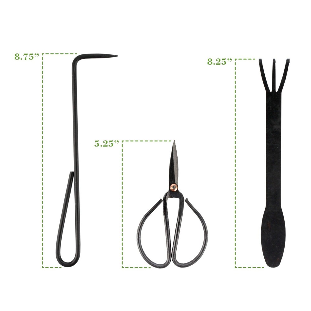 Bonsai Tool Set 5pc Root Rake, Shear, Root Pick, Moss Brush
