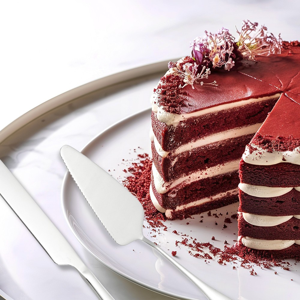 Wedding Cake Knife and Server Set Silver Cake Cutting Set (10.6/9 Inch)