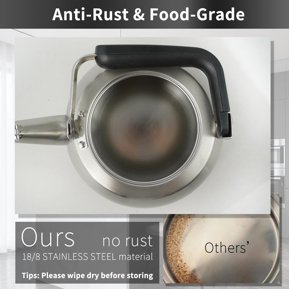 SADOMAIN Tea Kettle, Whistling Stovetop 2.3 Quarts, Stainless steel color