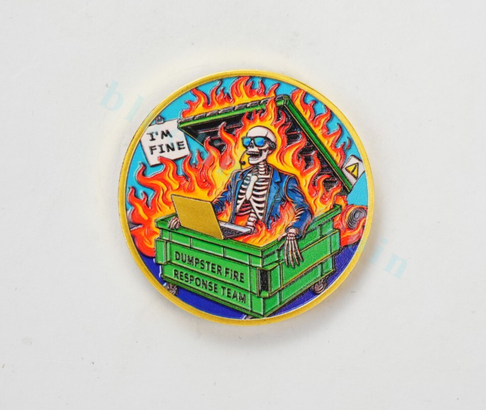Inspirational Skull Dumpster Fire Challenge Coin - Dumpster Fire Response Team