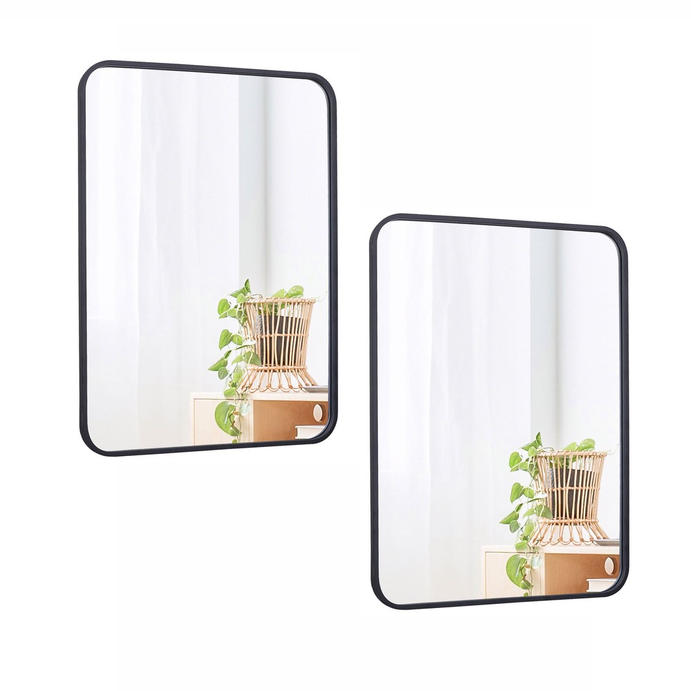 30" Black Wall Mirror for Bathroom 2PCS Wall Mounted Rectangular Vanity Mirrors