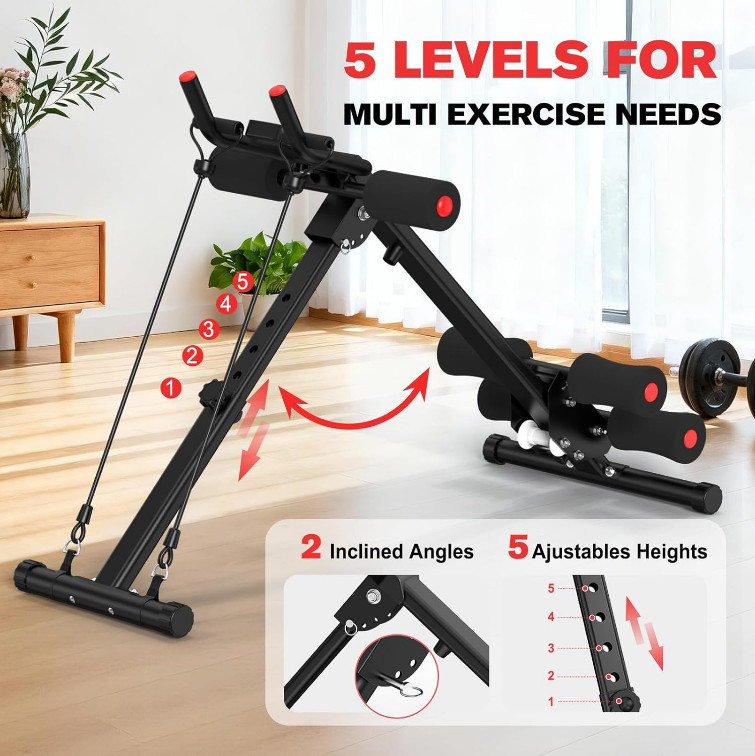 New Adjustable Ab Workout Machine, Foldable Trainer 440LBS