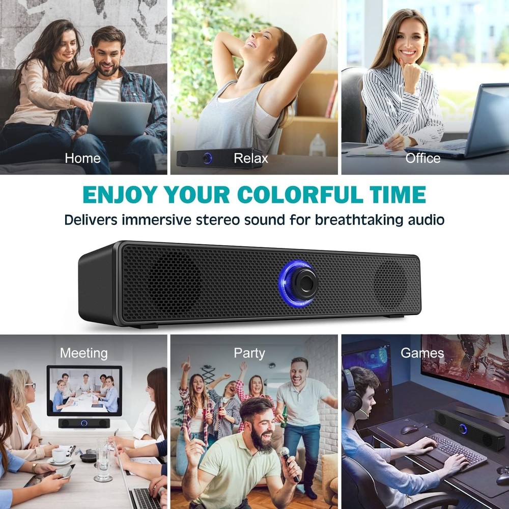 Computer Speakers, USB Powered PC Speakers Wired Stereo Desktop Black