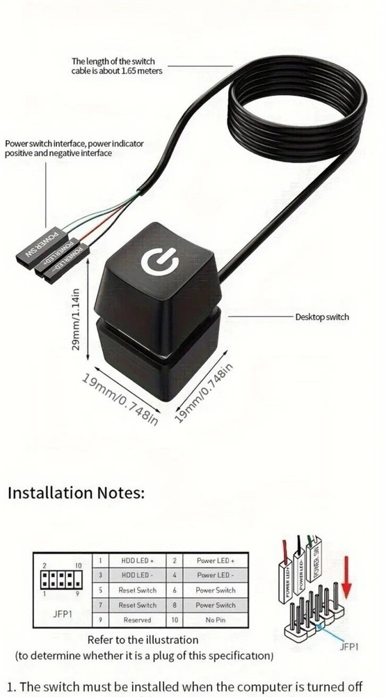 Computer Desktop Switch for PC Motherboard External Power On/Off Button Cable PC