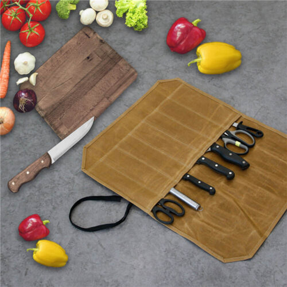 Waterproof Chef Knife Bag Roll Foldable Kitchen Canvas Culinary Storage Tools US