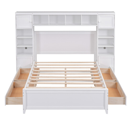 Solid Wood Platform Bed Frames with Storage Drawers All-in-One Cabinet and Shelf