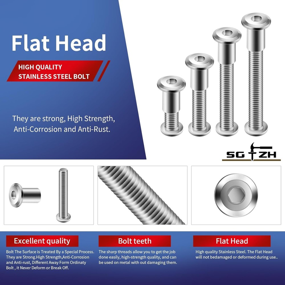 1/4-20 x 1/2" 20Pcs Flat Head Hex Socket Cap Screws x 1/2", Silver