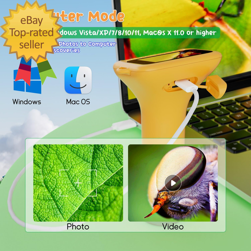 Digital Microscope for Kids 2" Screen 1000X Handheld Microscope HD Pocket