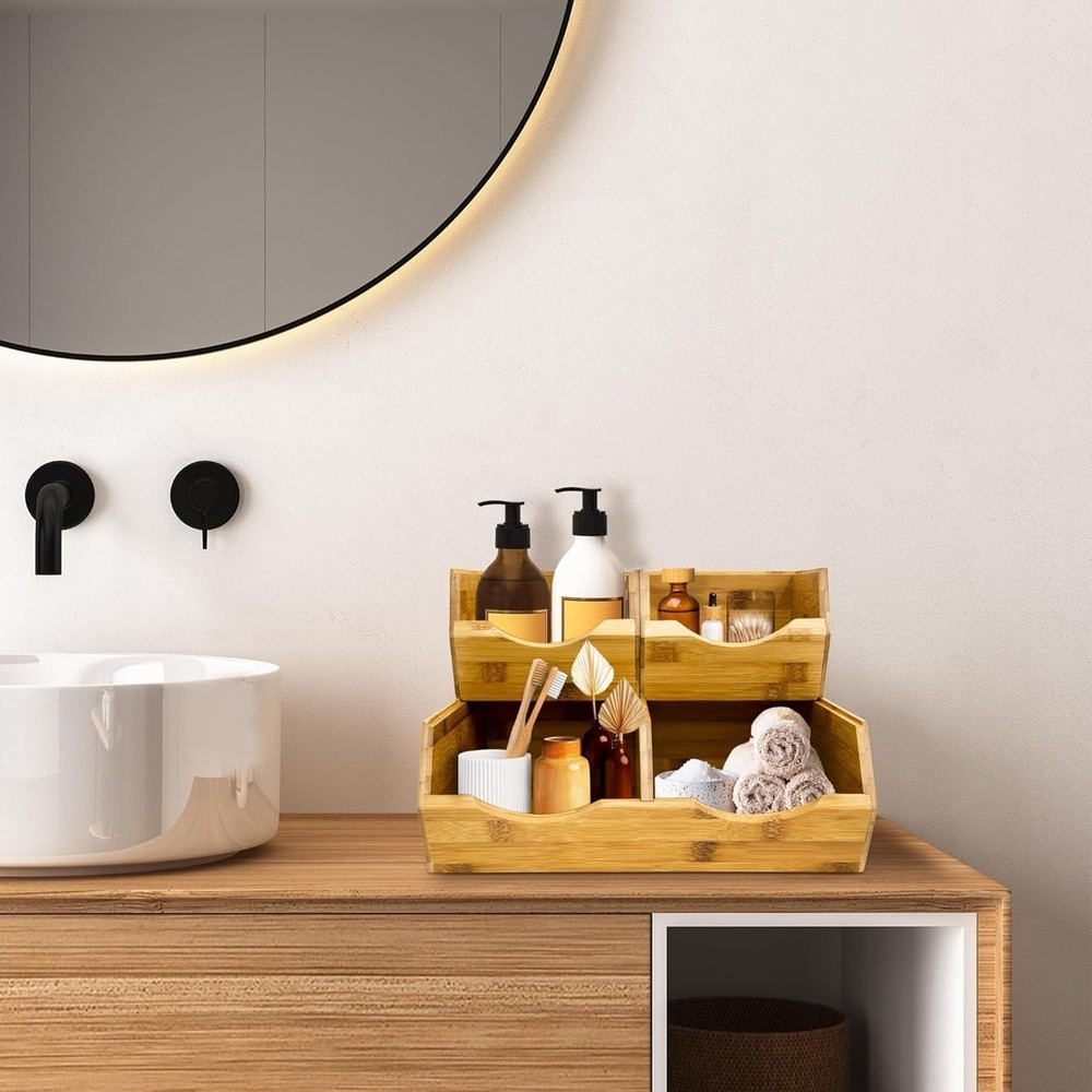 Bamboo Pantry Storage Bins - Stackable Baskets, Potato and Onion Storage