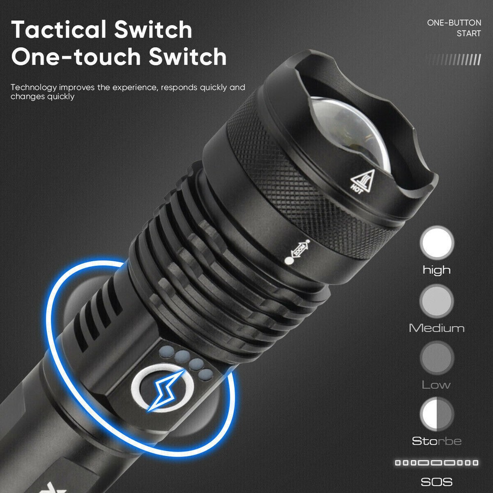 Super Bright Powerful Flashlight XHP70.2 Rechargeable Zoom Torch