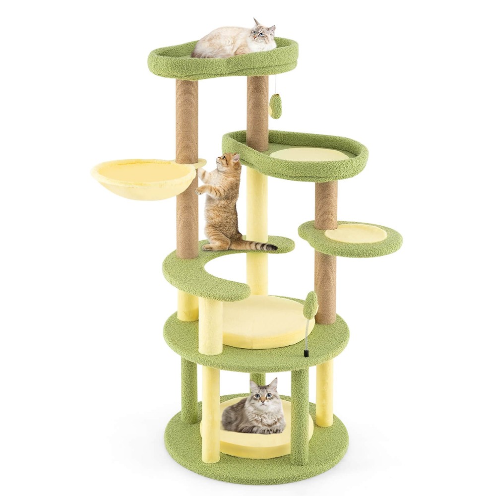 Multi-level Cat Tree w/ Wide Perch Rotatable Basket Removable Soft Cushions