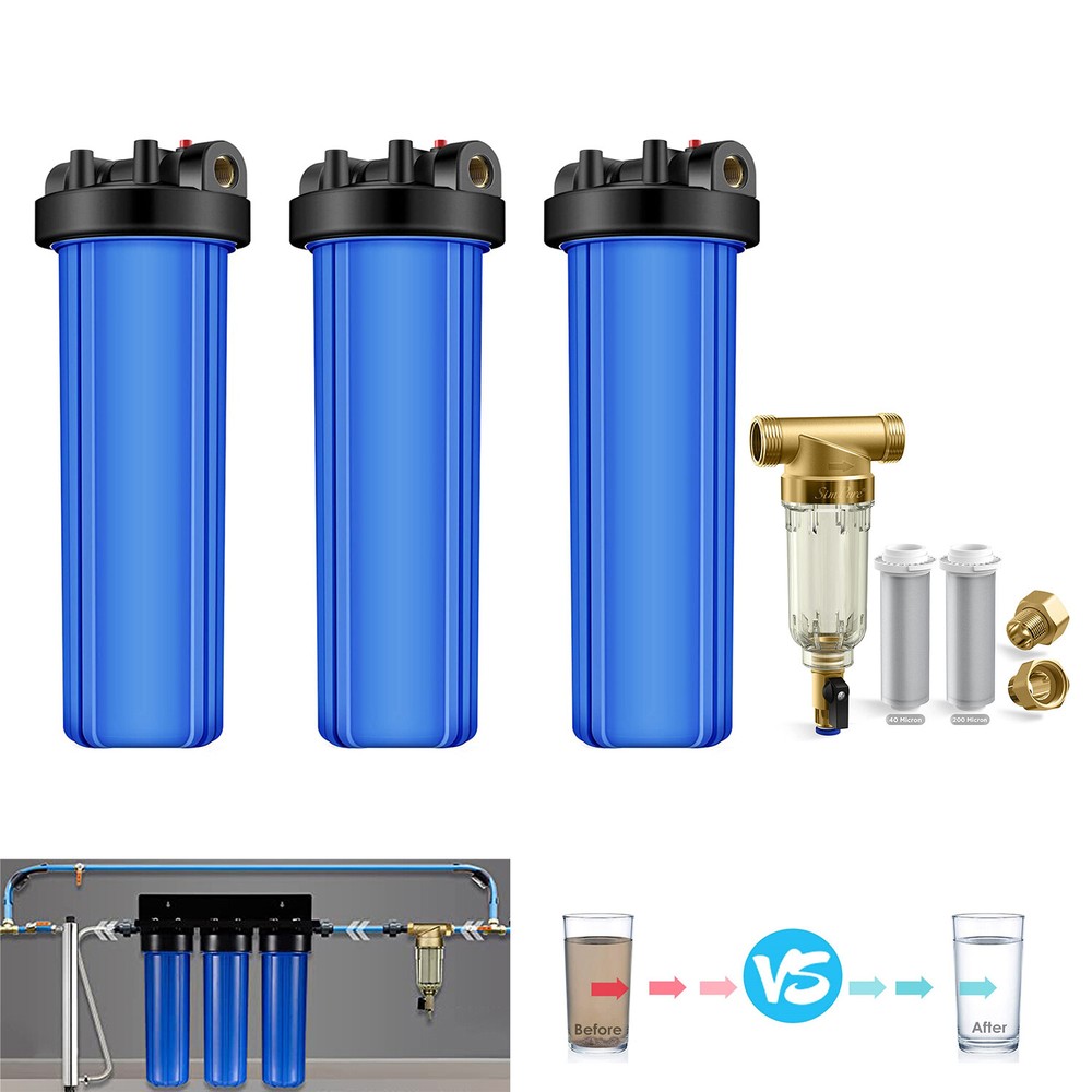 3 Stage Whole House Water Filter Big Blue Housing + Spin Down Sediment Filter
