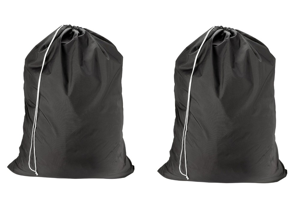 2 Jumbo Heavy Duty Nylon Laundry Bag Locking Drawstring Closure 30x40 Black