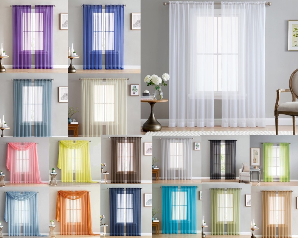 Addison Sheer Voile Window Curtain Solid Panels Rod Pocket - Set of 2