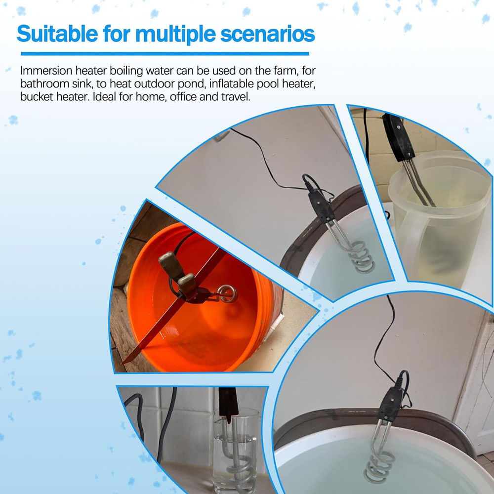 Immersion Heater, Submersible Water Heater，1500W/1000W-110V Portable Electric Im