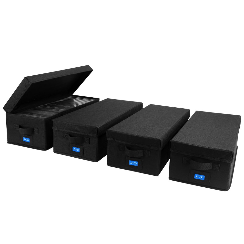 BOATISLE DVD Storage Box with Handles and Lid – Case DVD-4PACK, BLACK