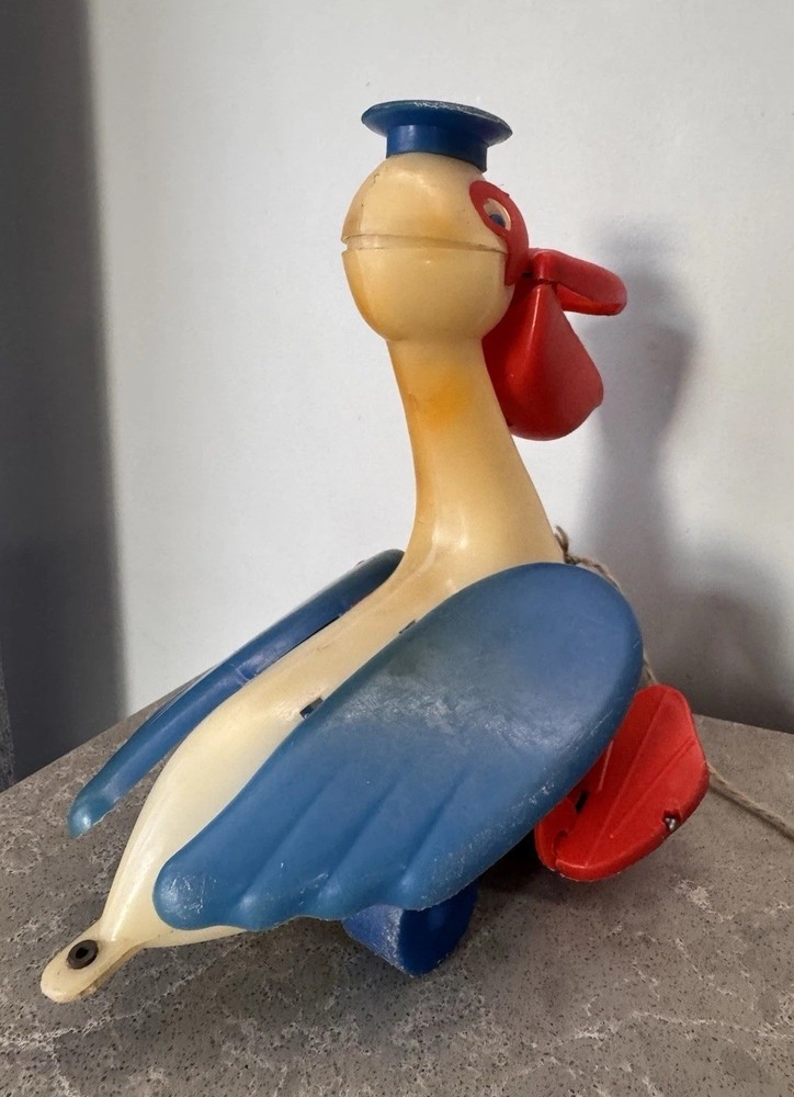 Vintage USSR Pull Toy Pelican Soviet Plastic Action Toy