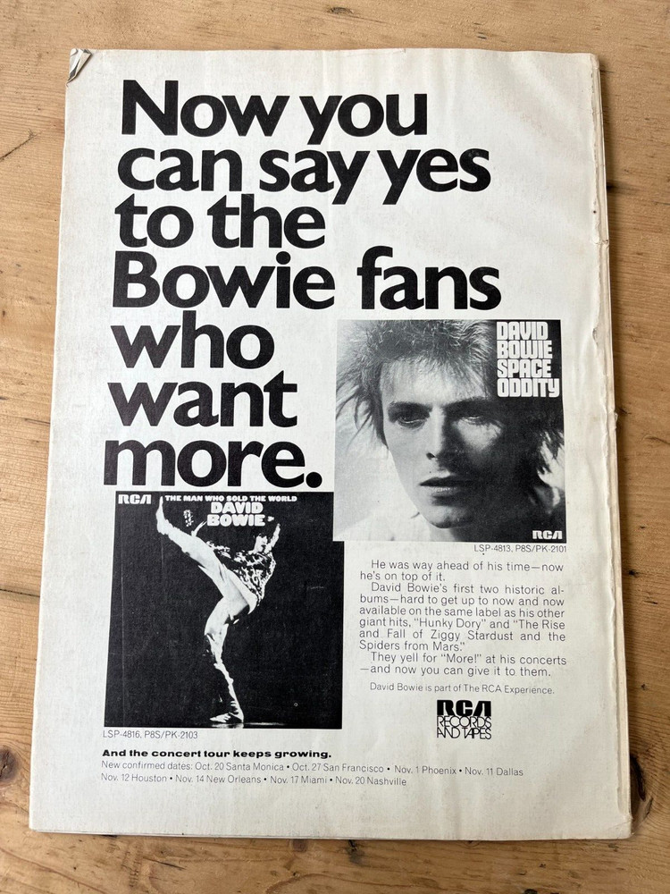 David Bowie - Cashbox - Back Page Ad - Oct 1972