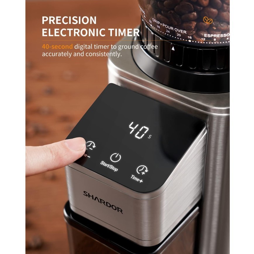 NEW - Professional Conical Burr Coffee Grinder, 48 Settings,Precision Timer