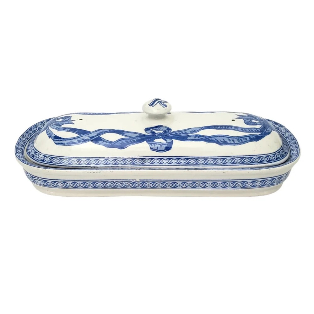 Antique Rectangular Vanity Dish Blue & White by Copeland England Registry Mark