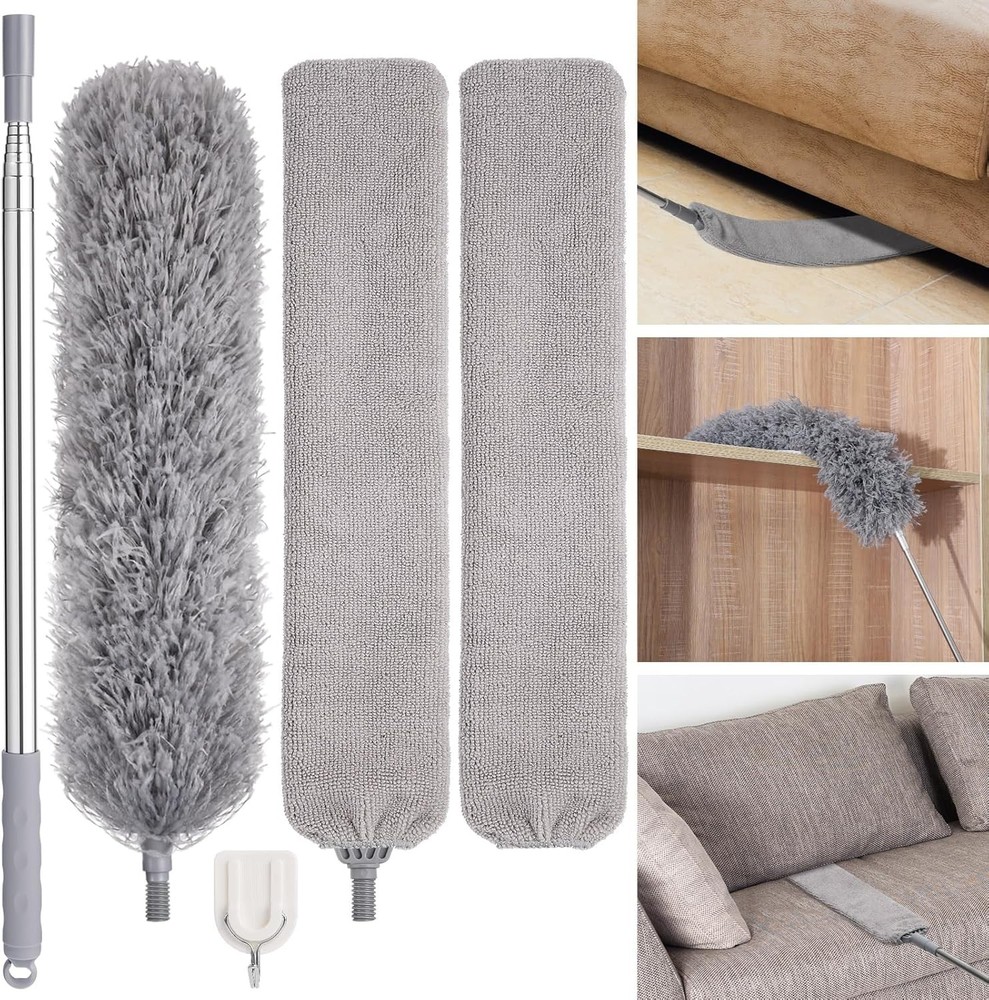 Feather Duster Set (4 Pieces), 30-100 inch Microfiber Retractable Gap Duster ...