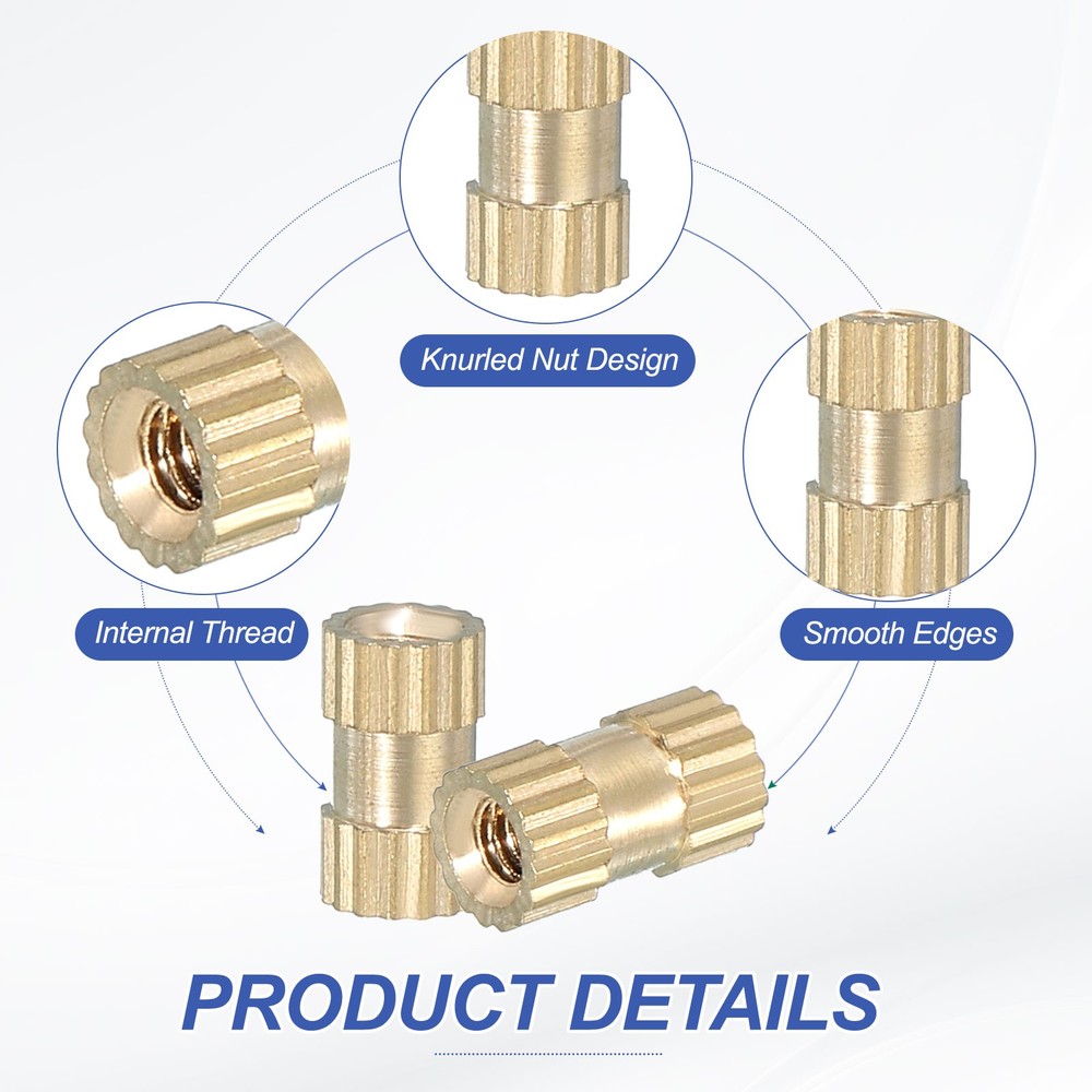 120 Pcs Threaded Heat Set Inserts M2x6x3.5mm Brass Knurled Insert Tip Nut