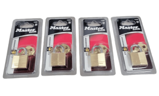 NIB 4-PACK Master Lock1 3/16"  Brass Padlock 130D