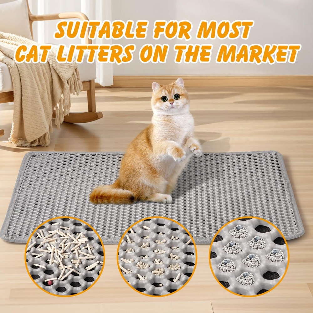 Double Layer Cat Litter Mat 24x15â€ - Mess-Free Litter Solution in Grey
