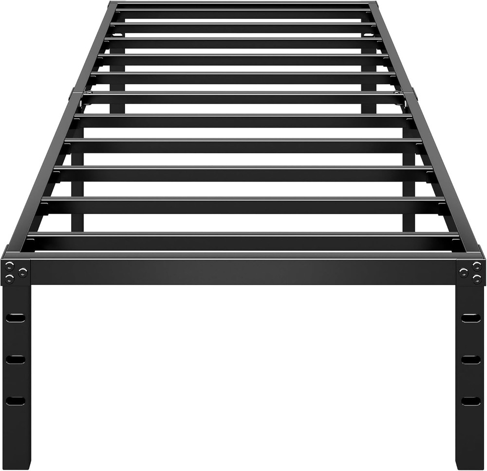 Twin Bed Frame 18" Height, Squeak Resistant, Under-Bed Storage, Black