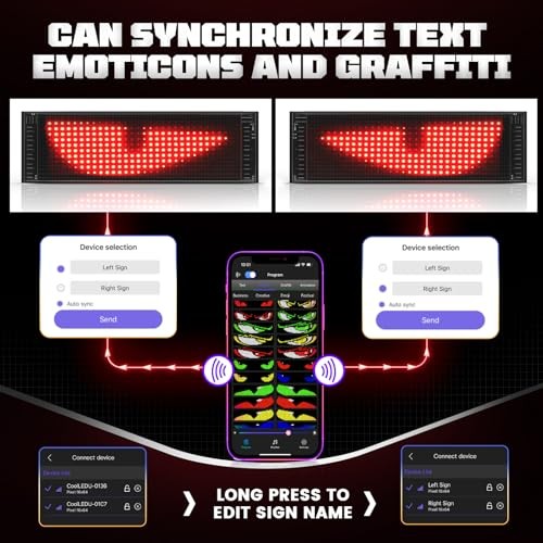 2PCS Synchronized Devil Eyes Light for Cars, 14.6”X3.6” Flex LED Display