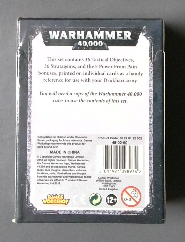 WARHAMMER 40,000 Datacards DRUKHARI- Sealed - Games Workshop 2018