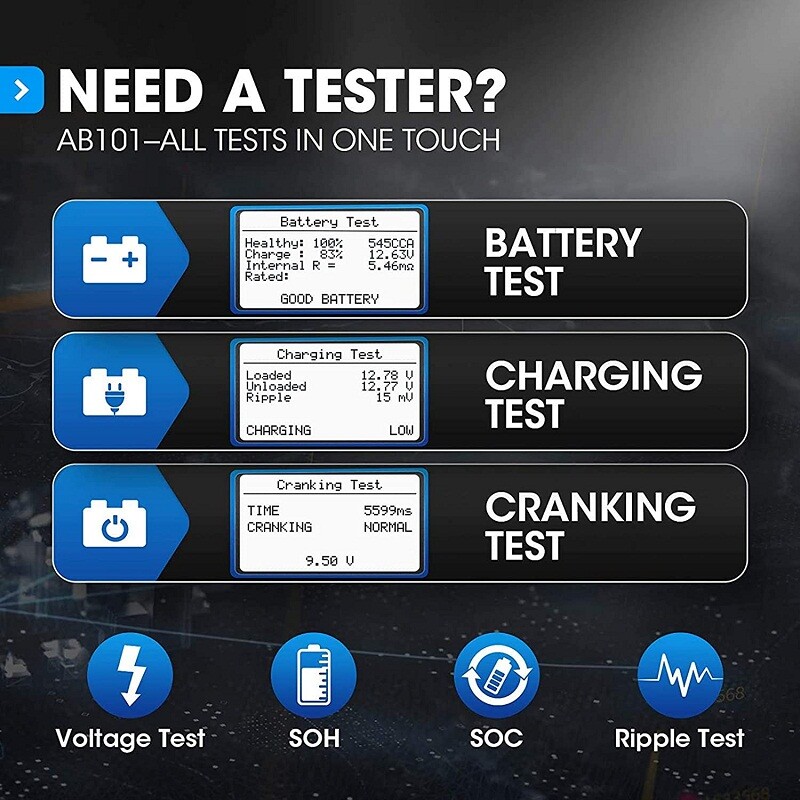TOPDON 12V Car Load Battery Tester Digital Analyzer Tester LCD Screen
