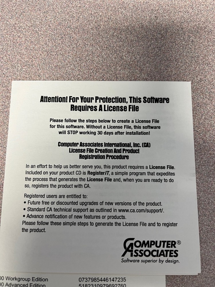 Computer Associates ARCserve 2000 Workgroup / Advanced Editions w/ Serial Number