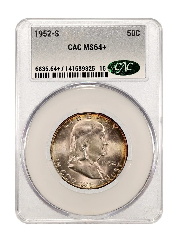 1952-S CACG MS64+ Franklin Silver Half-Toned