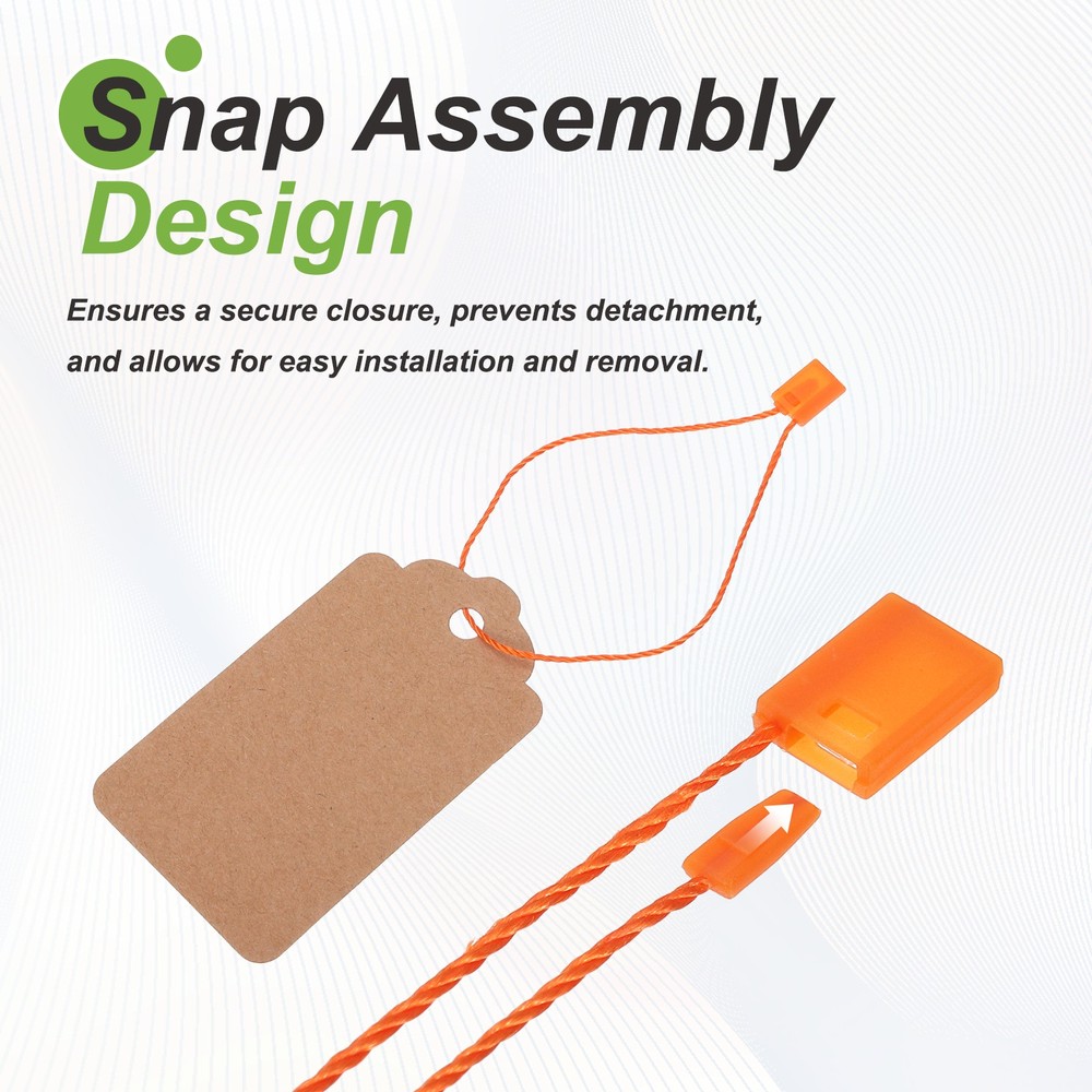 1000pcs Polyester Hang Tag String (6.7") - Plastic Snap Lock Pin Loop Orange