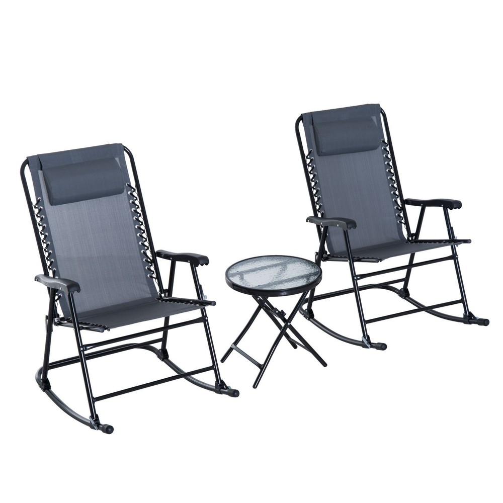 Portable Folding Bistro Set 2 Rocking Chairs 1 Side Table 18"Dia