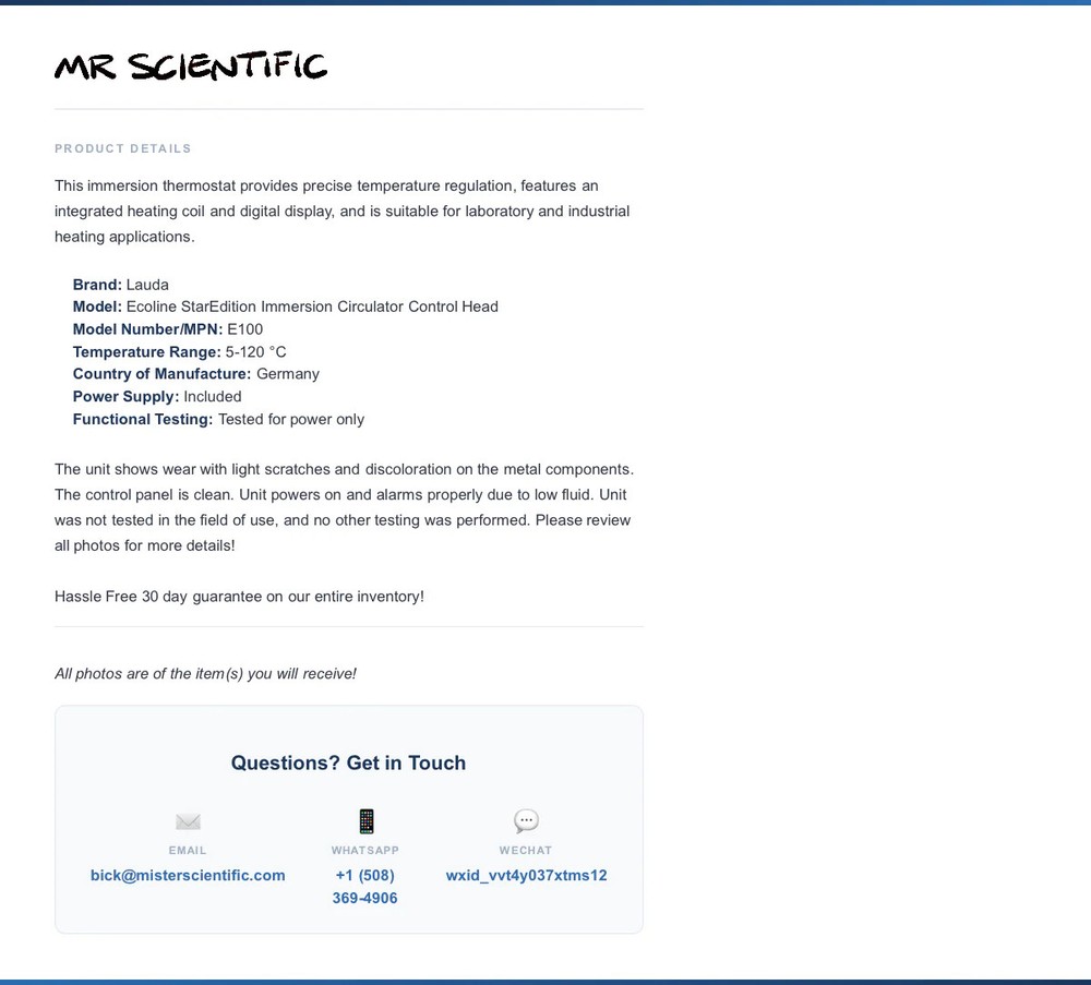 Lauda Ecoline StarEdition Immersion Circulator Control Head E100 - See Desc