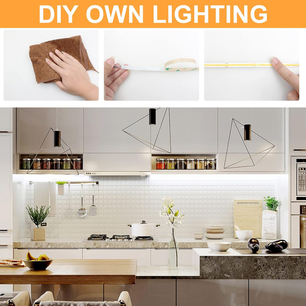 32.8Ft White COB LED Strip Light, High Bright LED Strips with 320Leds, RF Remote