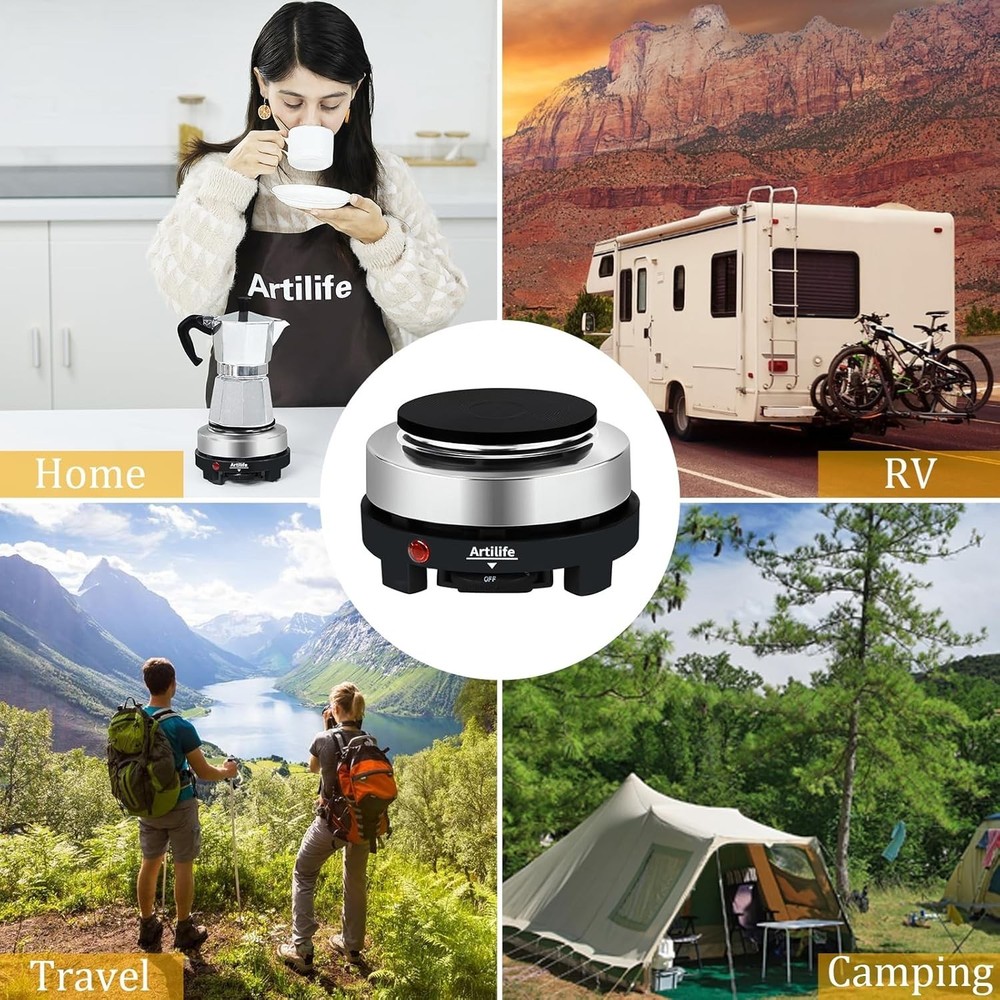Portable Mini Hot Plate with Cast Iron Cooktop - Ideal for Office & Camping