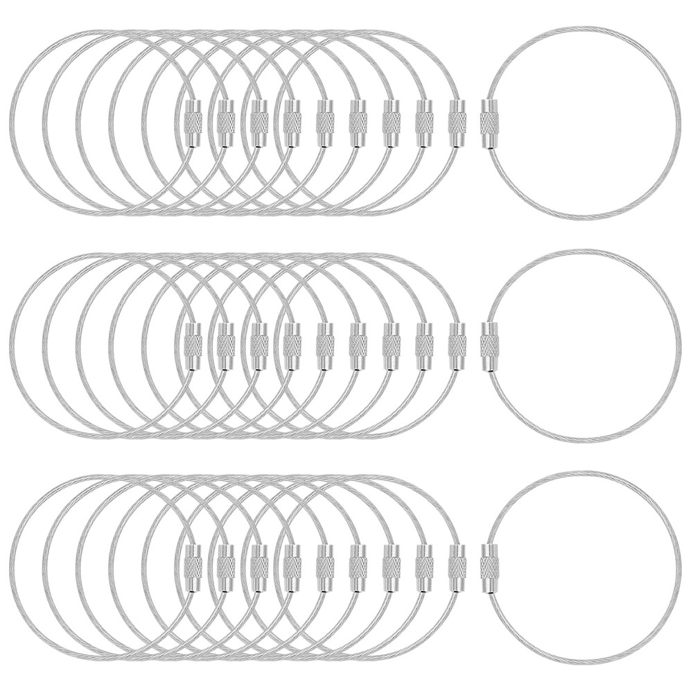 DFTOA-30 Pack 6 inch Extendable Wire Keychain Cable/Luggage Large, Silvery