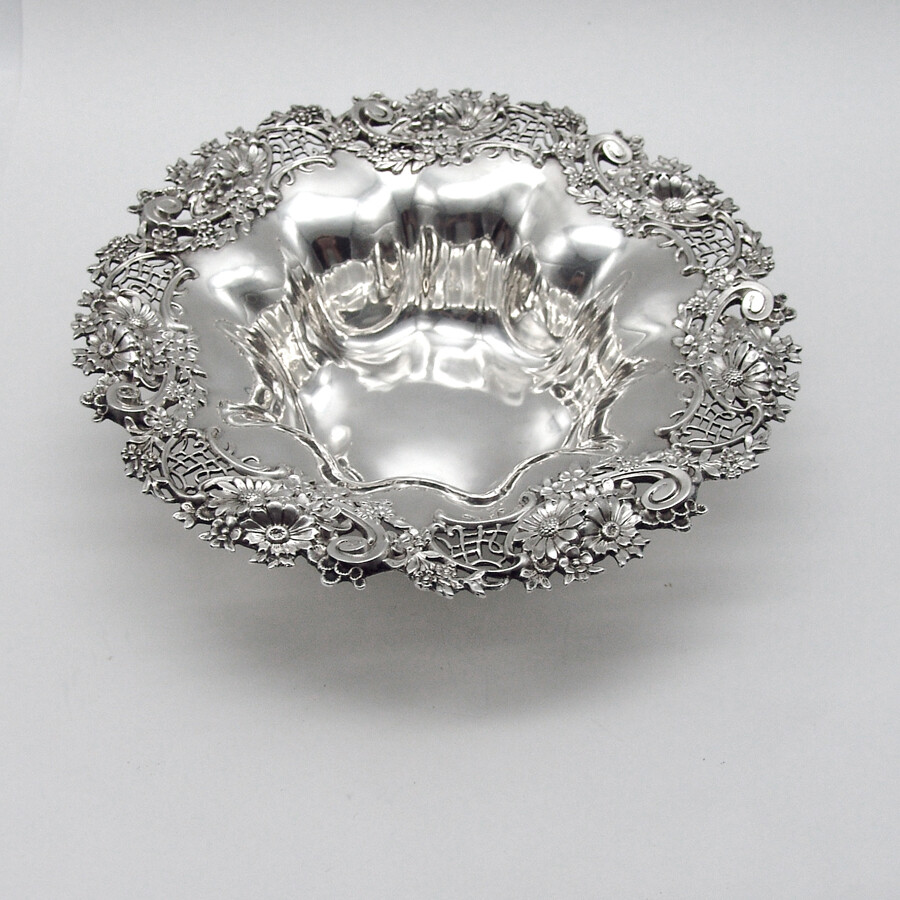 Ornate Border Serving Bowl Redlich Sterling Silver No Mono