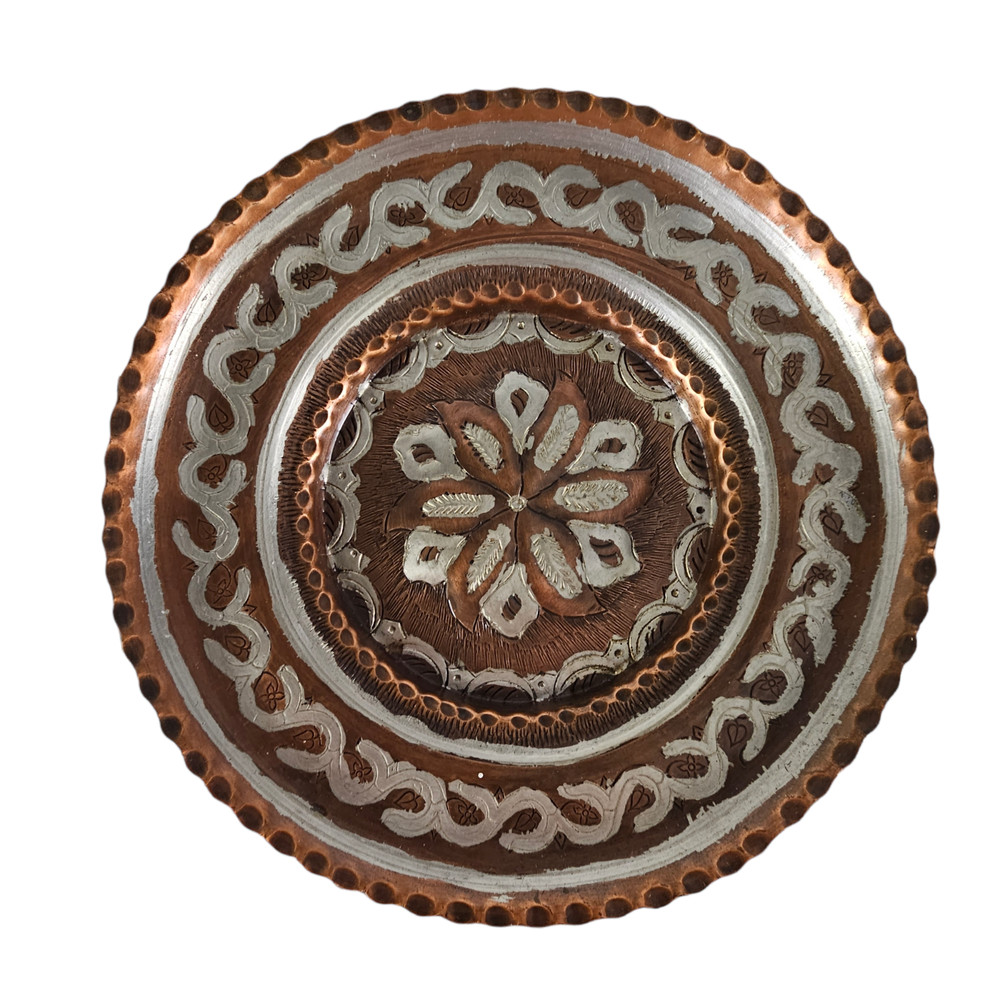 Boho Copper Silver Overlay Decorative Plate Wall Art Greece Mid 20th C.