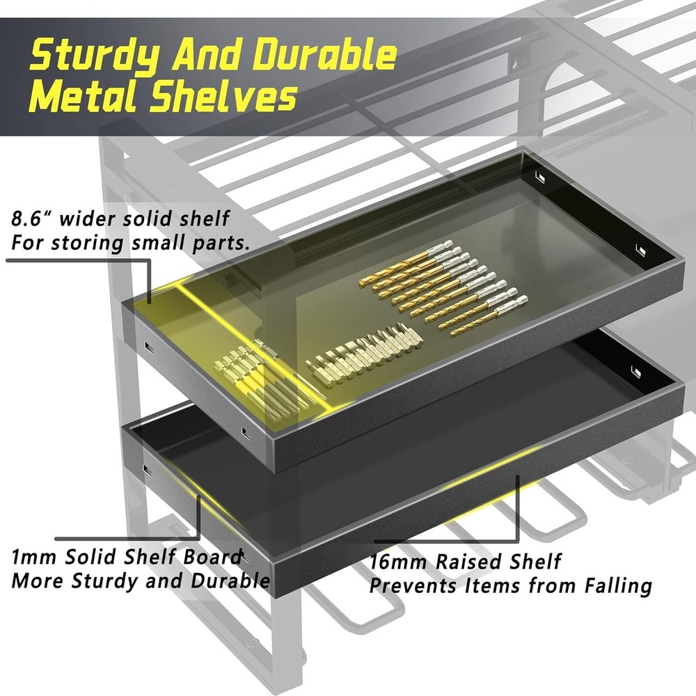Power Tool Organizer Wall Mount Heavy Duty 4 Layer 8 Drill Holder Garage Storage
