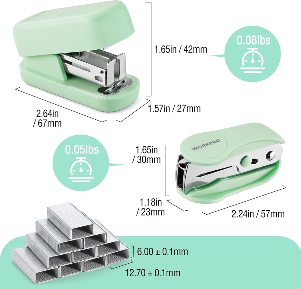 WORKPRO Small Stapler Set Mini Staplers Staple Remover With 2000PCS 26/6 Staples