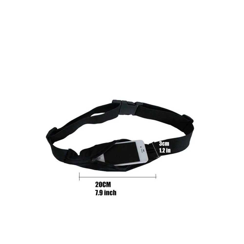 Black Running Belt Waterproof Zipper Pockets Adjustable Strap