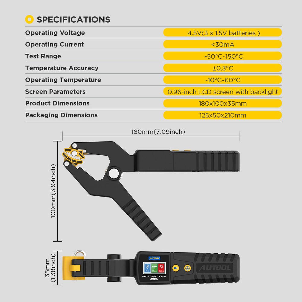 HVAC Refrigeration Temperature Probe Pipe Clamp Digital Thermometer - 4℉-302℉
