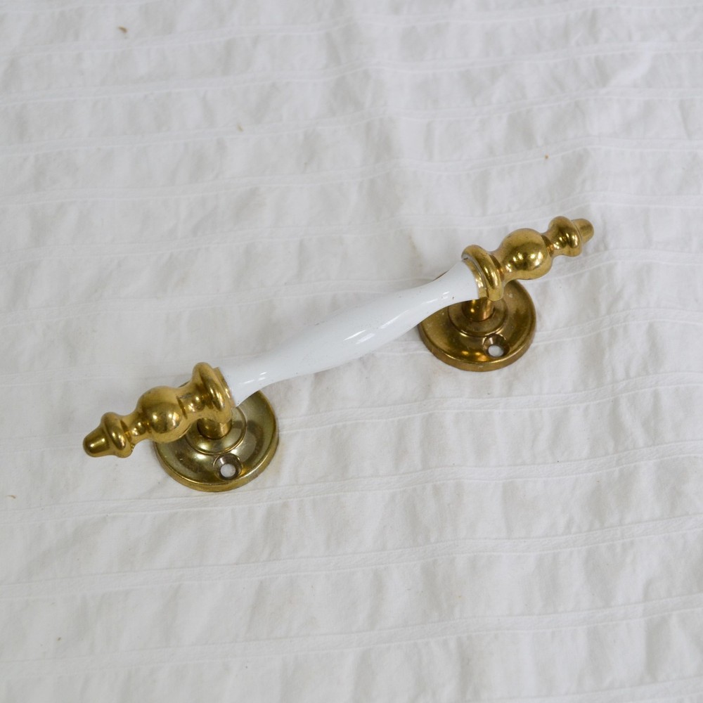 Vintage Regal Brass White Pull Handle x1, Cabinet Drawer Cupboard Pull Diecast